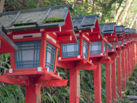 Wooden red toro Japanese lanterns